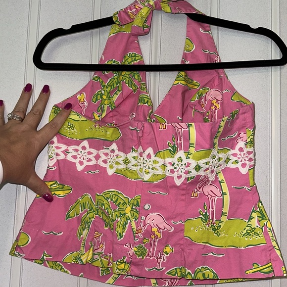VINTAGE LILLY PULITZER PINK COTTON HALTER TOP SZ 8 - Picture 4 of 7